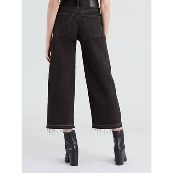 Levi's Mile High Wide Leg jeans frayed hem crop Black 29 - Picture 9 of 9